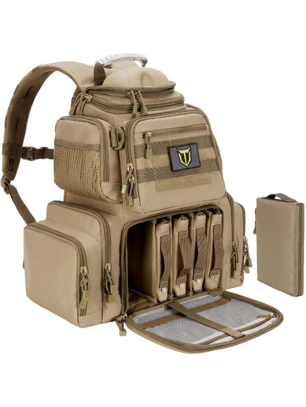 Tactical Range Backpack for Handguns | Durable Gun Range Bag | Khaki Outdoor